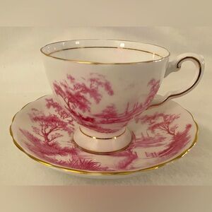 TUSCAN Tea Cup Saucer Fine English Bone China Set Pink Gold Floral Arcadia D1845
